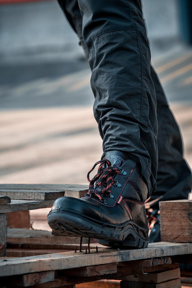 KARAM FS21 Black Leather Safety Shoes for Men | Double Density with Fiber Toe | Antistatic, Antislip, Oil & Heat Resistant | Size-13 - Image 5