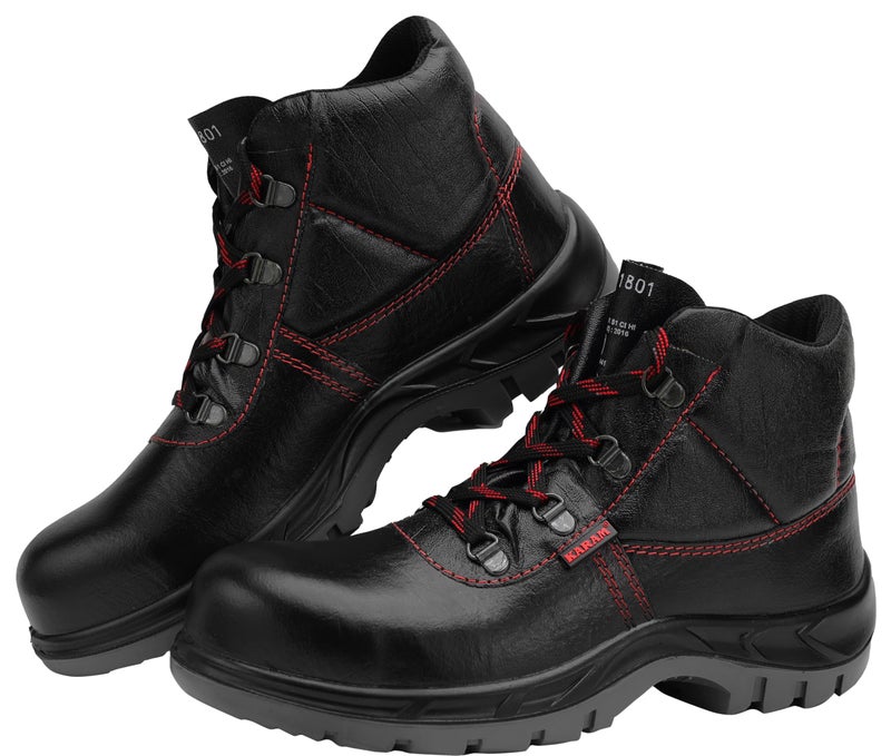 KARAM FS21 Black Leather Safety Shoes for Men | Double Density with Fiber Toe | Antistatic, Antislip, Oil & Heat Resistant | Size-13 - Image 1