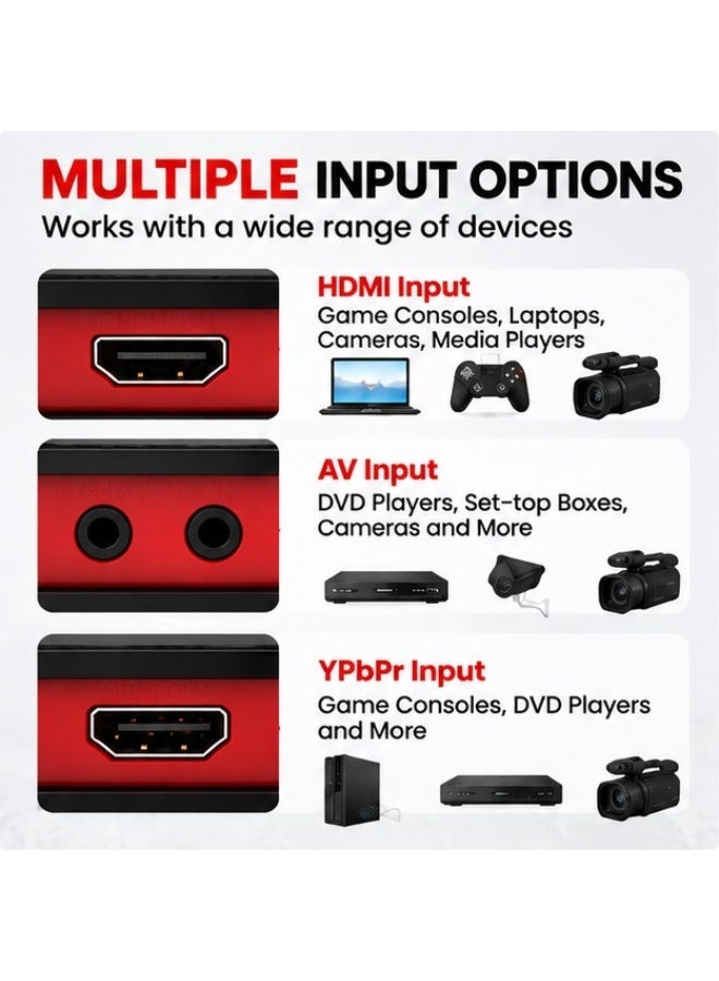 1080P HD video capture device with HDMI, AV, and YPbPr inputs, and direct USB recording without a computer for games and cameras. - Image 4