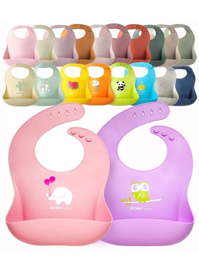 YMCF Products - 2Pack Waterproof Silicone Baby Bib Lightweight Comfortable Easywipe Clean (Light Pink/Purple Small) - Image 1