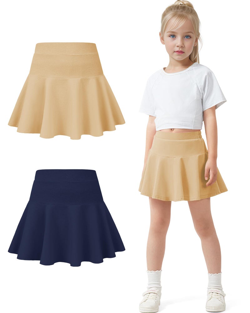 BOOPH 2 Pack Little Girls Athletic Uniform Skorts French Tennis Golf Skirts with Shorts for Toddler Navy/Khaki 4-5 Years - Image 1
