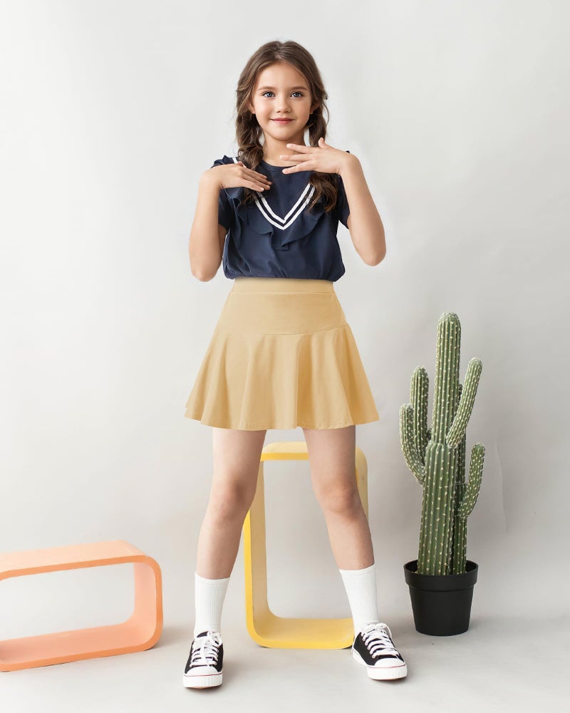 BOOPH 2 Pack Little Girls Athletic Uniform Skorts French Tennis Golf Skirts with Shorts for Toddler Navy/Khaki 4-5 Years - Image 3