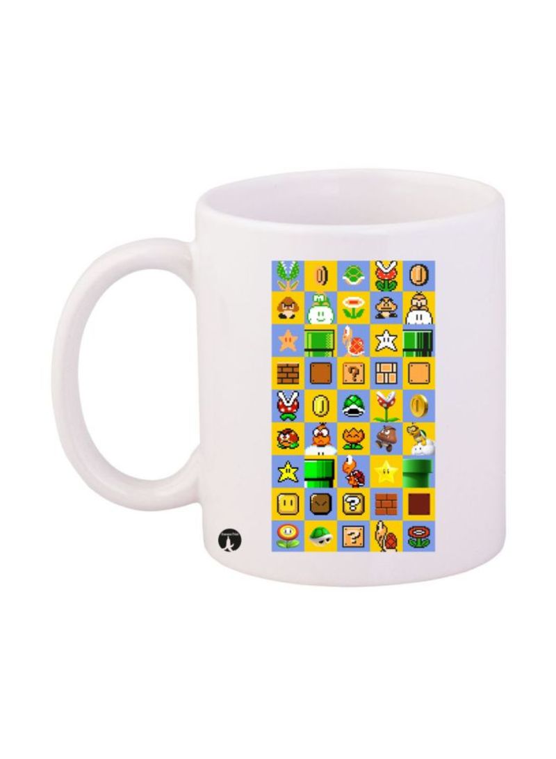 RKN Super Mario Video Game Printed Mug White/Yellow/Green Standard Size