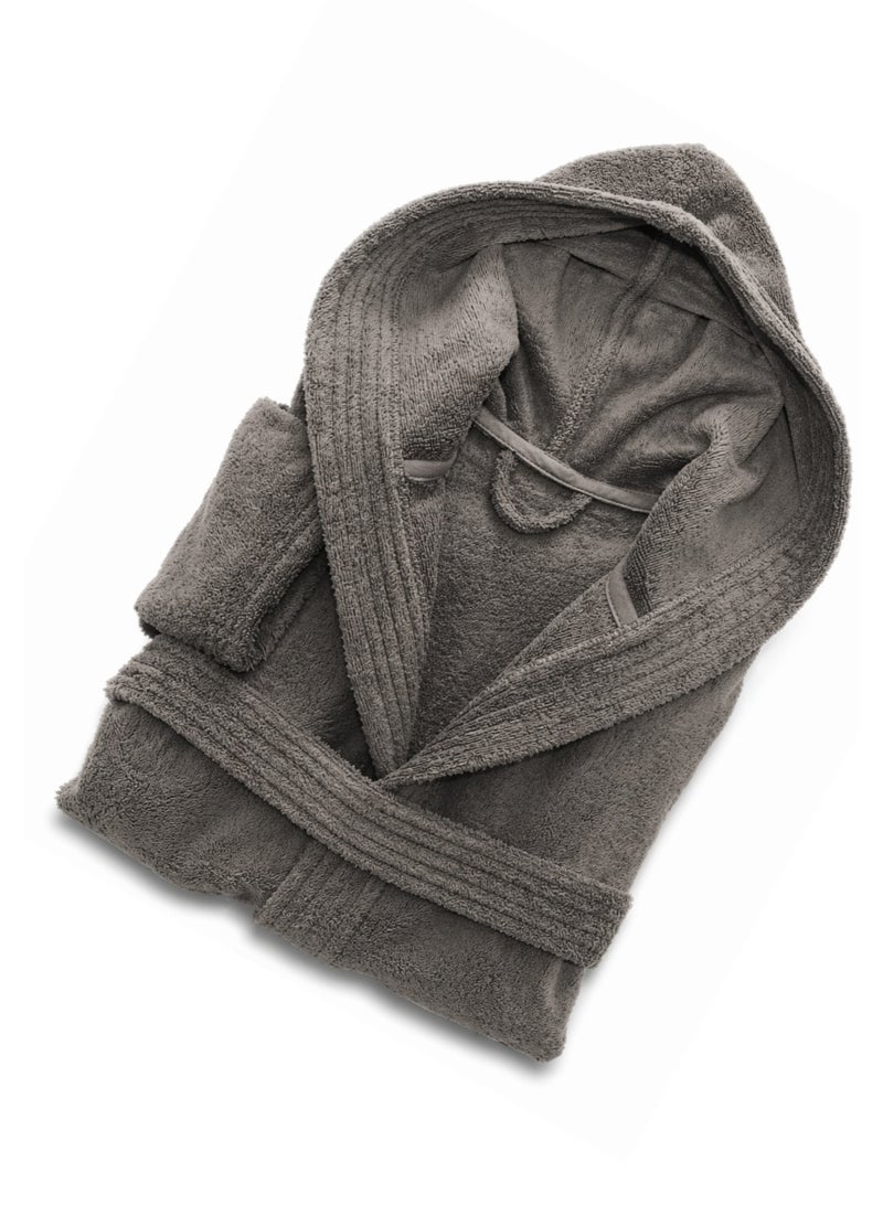 My Cotton Unisex Dark Gray Hooded Terry Bathrobe 100% Cotton Soft Absorbent Hotel Spa Bath Robe for Men & Women - Image 1