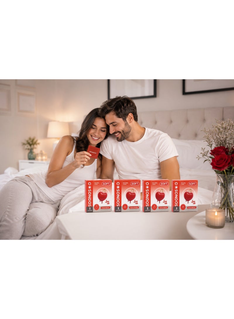 مجموعة واقي ذكري من الاتكس الطبيعي بنكهة الكرز من سندس سوفت - 4 عبوات (12 قطعة) - Image 4