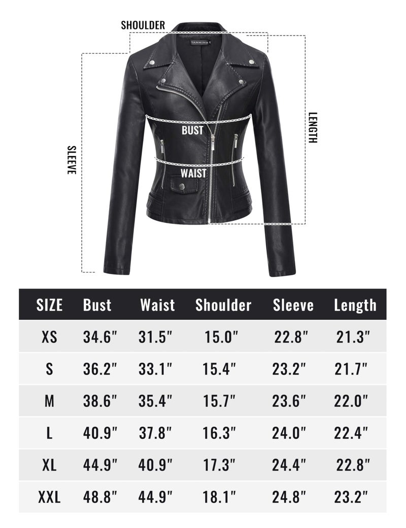 Tanming Women's Faux Leather Moto Biker Short Coat Jacket (Black-XS) - Image 2