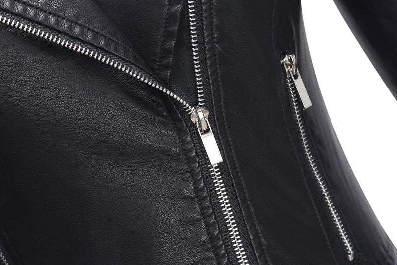 Tanming Women's Faux Leather Moto Biker Short Coat Jacket (Black-XS) - Image 5