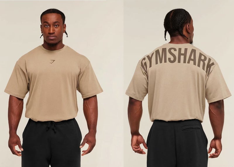GYMSHARK Men's Oversized T-Shirt Summer Outdoor Sports Fitness Cotton Loose Fit Casual Short Sleeve Top