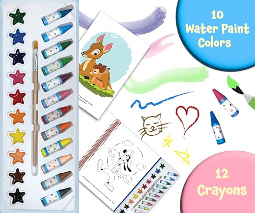 PHIDAL Disney Baby Deluxe Poster Paint & Color - Coloring Book for kids, 80 illustrations, 10 watercolor paints, 12 crayons, 1 paint brush - Image 3