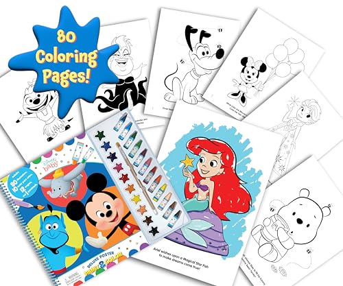 PHIDAL Disney Baby Deluxe Poster Paint & Color - Coloring Book for kids, 80 illustrations, 10 watercolor paints, 12 crayons, 1 paint brush - Image 2