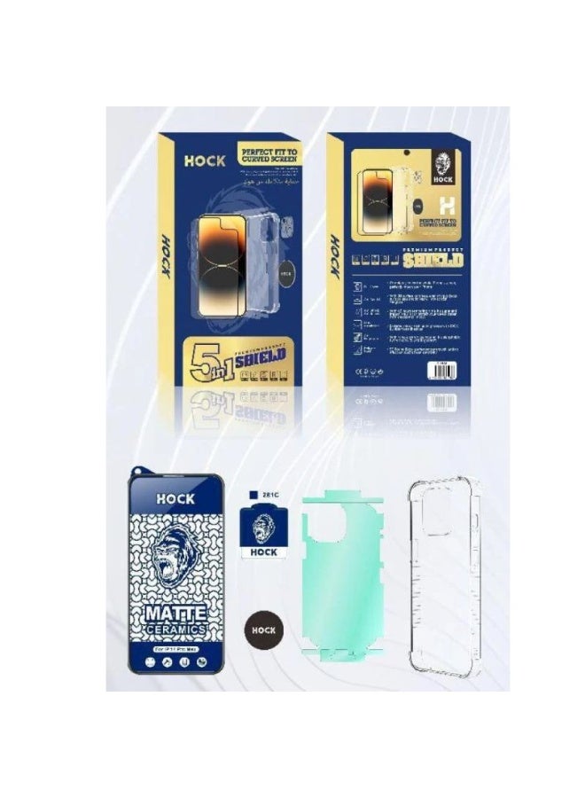 Hock iPhone 11 Pro 5-in-1 All-in-One Protection Package [5D Curved Screen Protection] [9H Shatter and Scratch Resistant] [Shockproof Clear Case] ​​[Camera Lens Protection] - Image 1