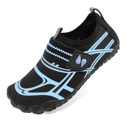 Stelle Kids Water Shoes Wide Toe Box Barefoot Quick Dry NonSlip Aqua Shoes for Boys Girls Toddler Beach Swim PoolJet Current13ML - Image 1