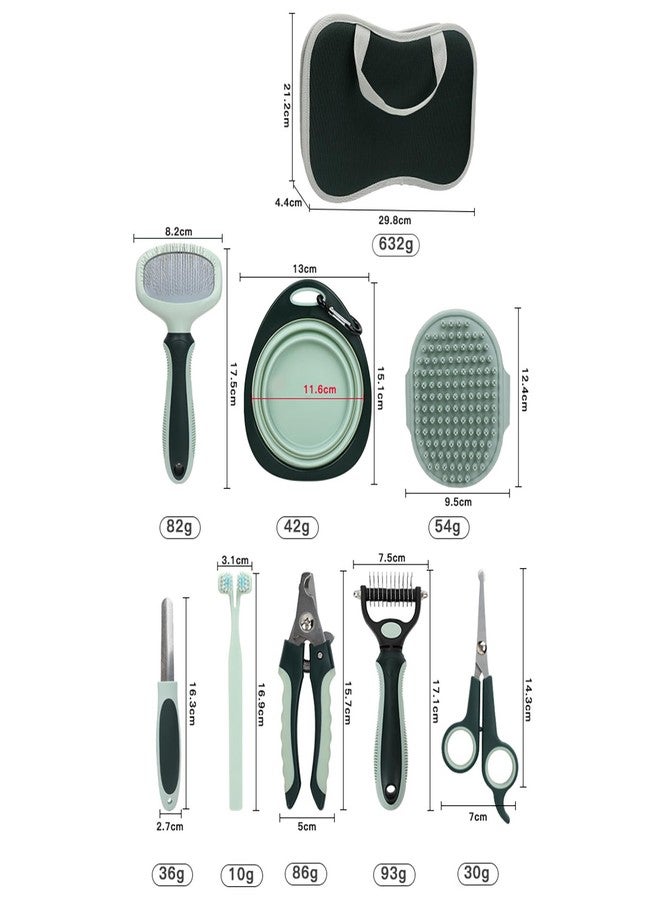 مجموعة فرشاة تنظيف الحيوانات الأليفة مكونة من 8 قطع لإزالة الشعر المتساقط والمتشابك، ذاتية التنظيف، مزودة بمقص لتنظيف القطط والكلاب، ومشط للبراغيث، وفرشاة استحمام للقطط المنزلية ذات الشعر الطويل. - Image 3