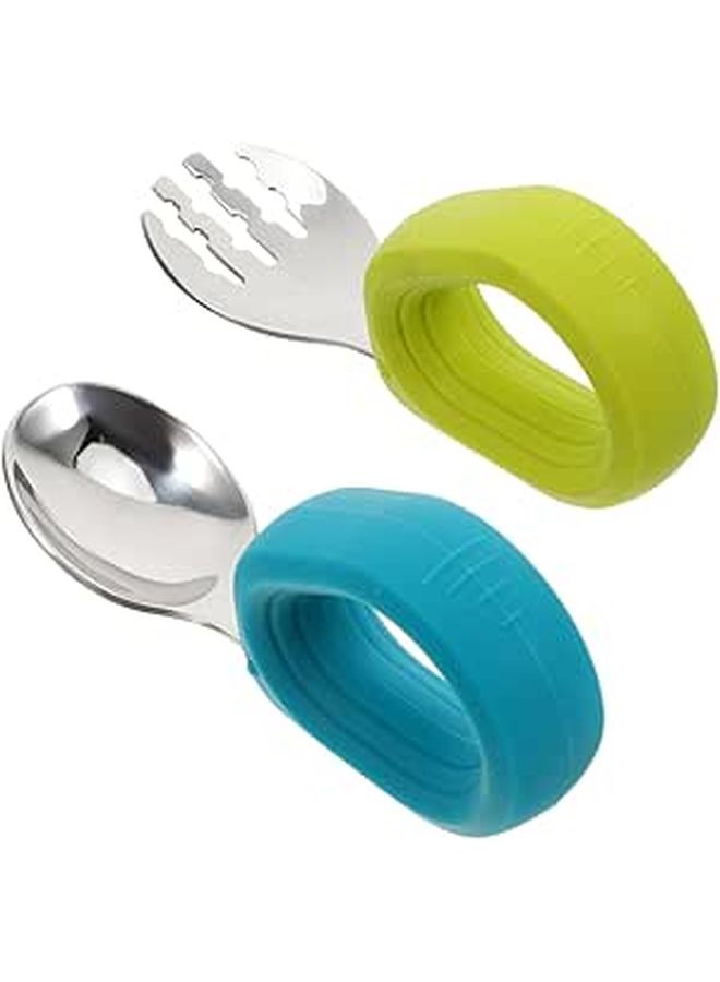 2 Piece Ergonomic Fork And Spoon Set For Self Feeding Durable Easy Use With Liquids And Solids Plastic - Image 1