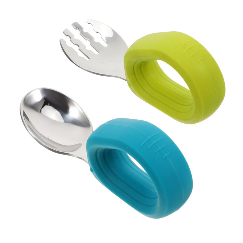 2 Piece Ergonomic Fork And Spoon Set For Self Feeding Durable Easy Use With Liquids And Solids Plastic - Image 2