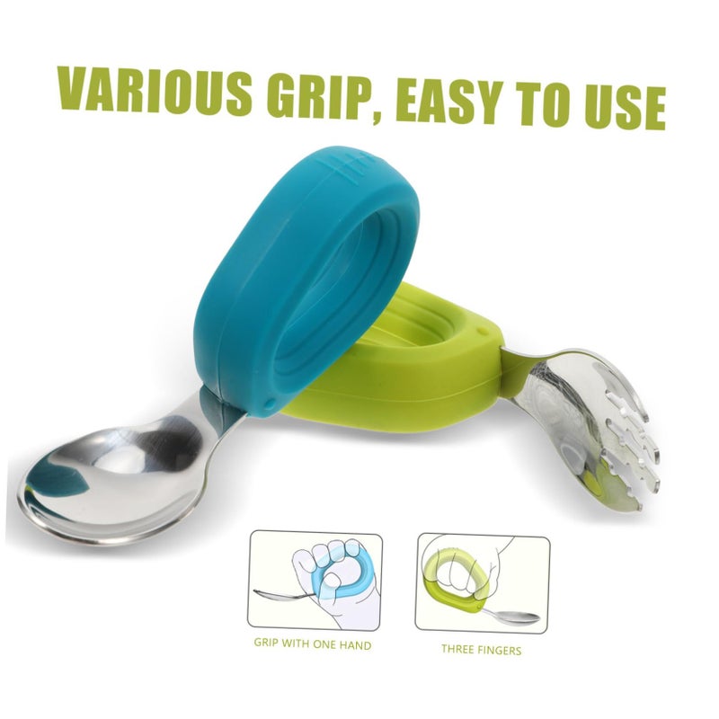 2 Piece Ergonomic Fork And Spoon Set For Self Feeding Durable Easy Use With Liquids And Solids Plastic - Image 3
