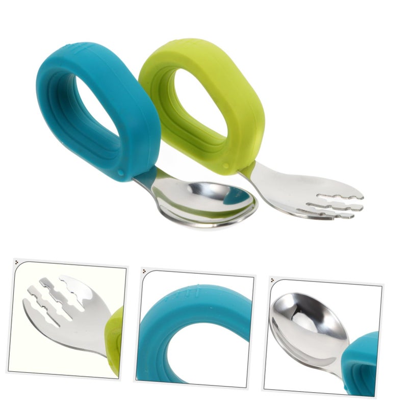 2 Piece Ergonomic Fork And Spoon Set For Self Feeding Durable Easy Use With Liquids And Solids Plastic - Image 4