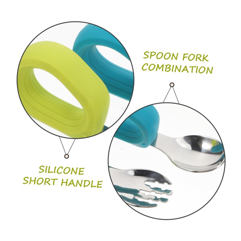 2 Piece Ergonomic Fork And Spoon Set For Self Feeding Durable Easy Use With Liquids And Solids Plastic - Image 5