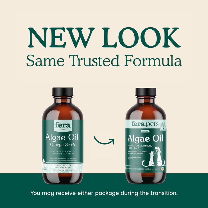Fera Pets Algae Oil - Cats & Dogs Omega 3 Oil - Vegan - Immune, Heart, Brain, Skin and Coat Support - Includes Vitamin E, Organic Hemp Seed & Flaxseed Oil - 100% Plant Based Omega-3s - 8 oz - Image 2