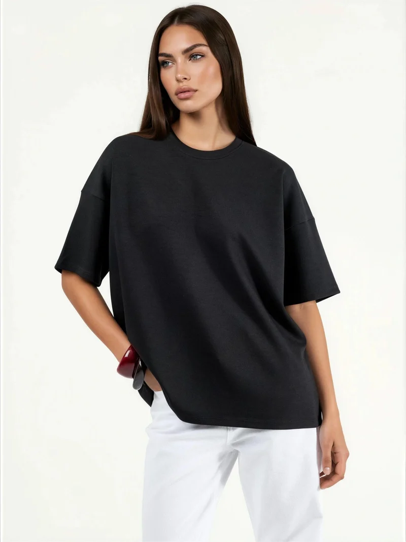 هيكاب Oversized Crew Neck Modal Touch Knitted T-Shirt