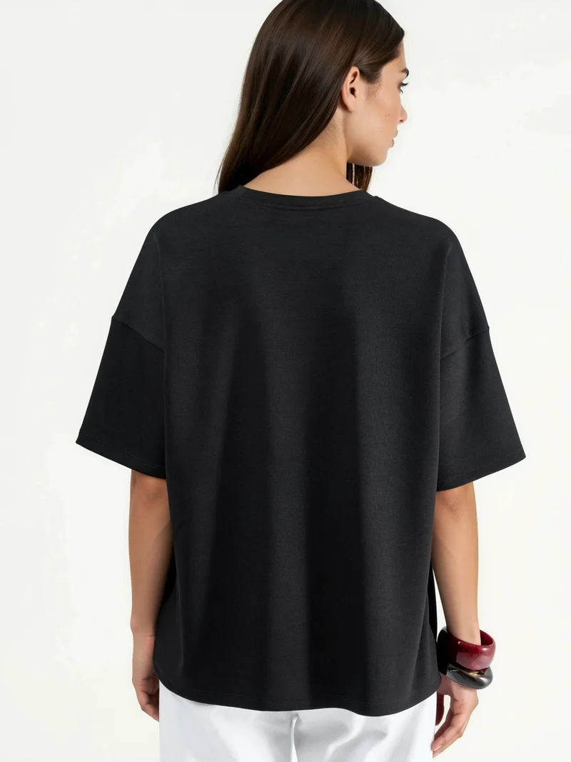 HICCUP Oversized Crew Neck Modal Touch Knitted T-Shirt