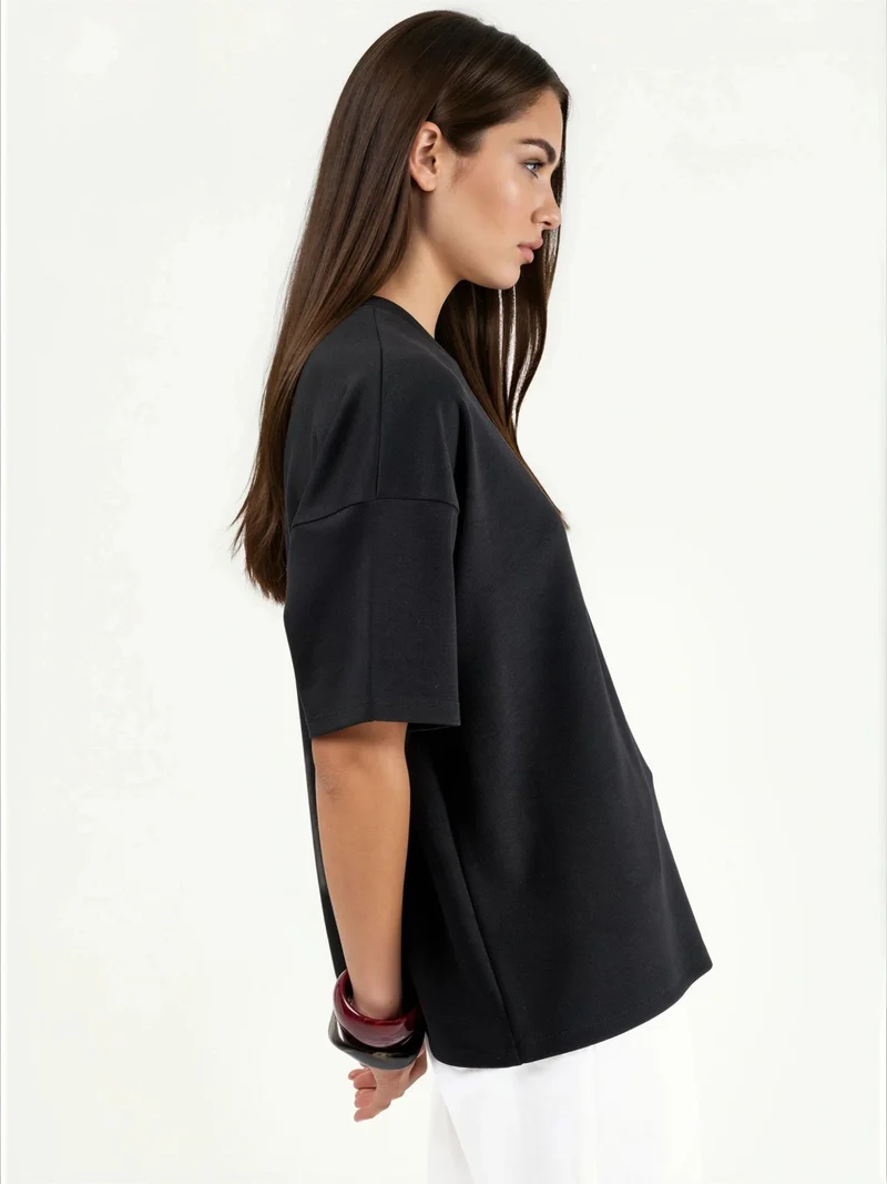HICCUP Oversized Crew Neck Modal Touch Knitted T-Shirt