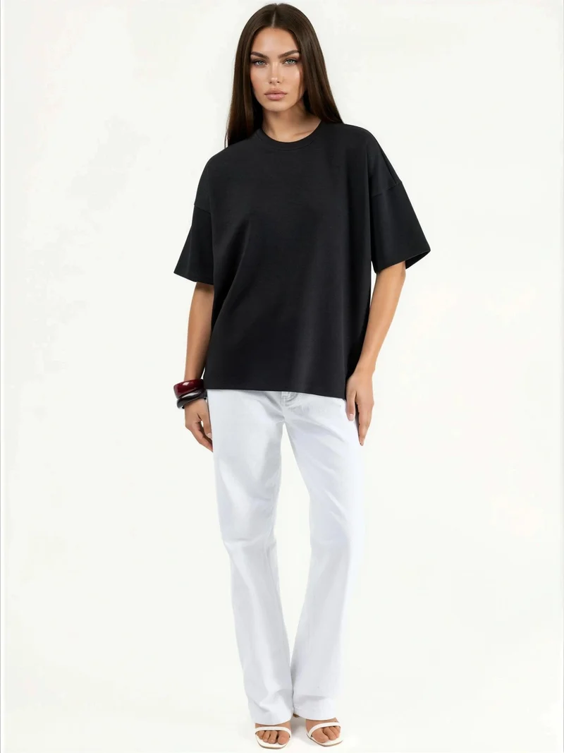 HICCUP Oversized Crew Neck Modal Touch Knitted T-Shirt