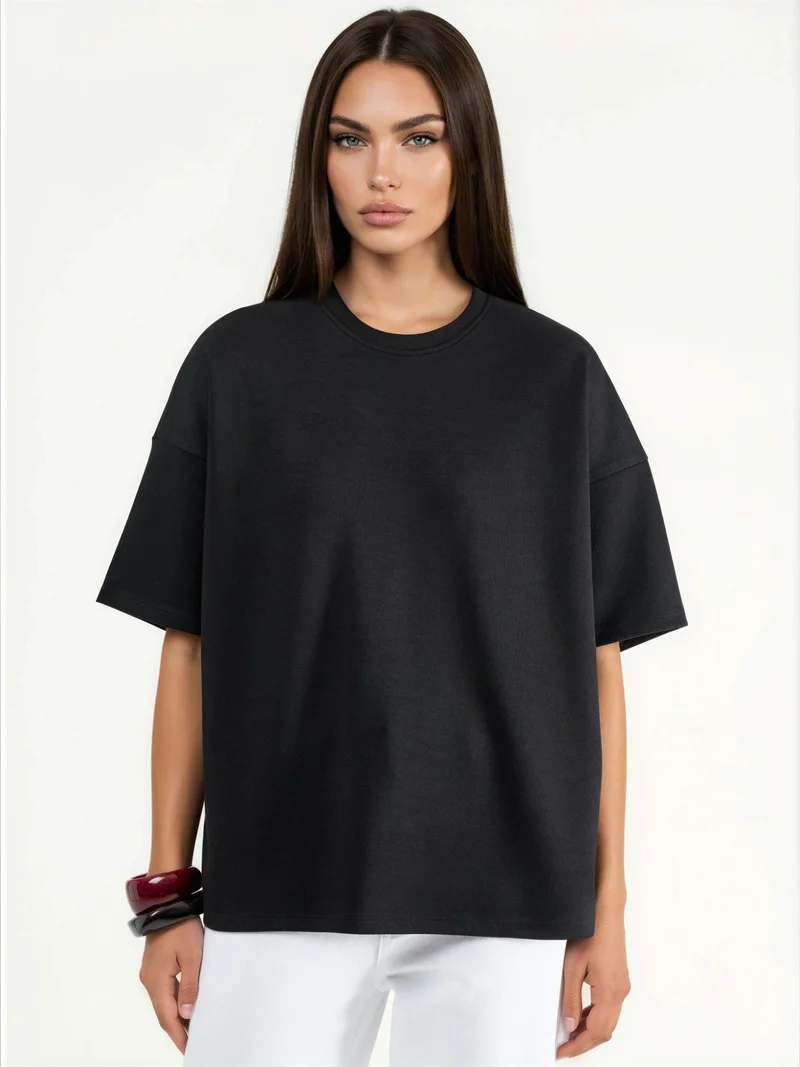 HICCUP Oversized Crew Neck Modal Touch Knitted T-Shirt