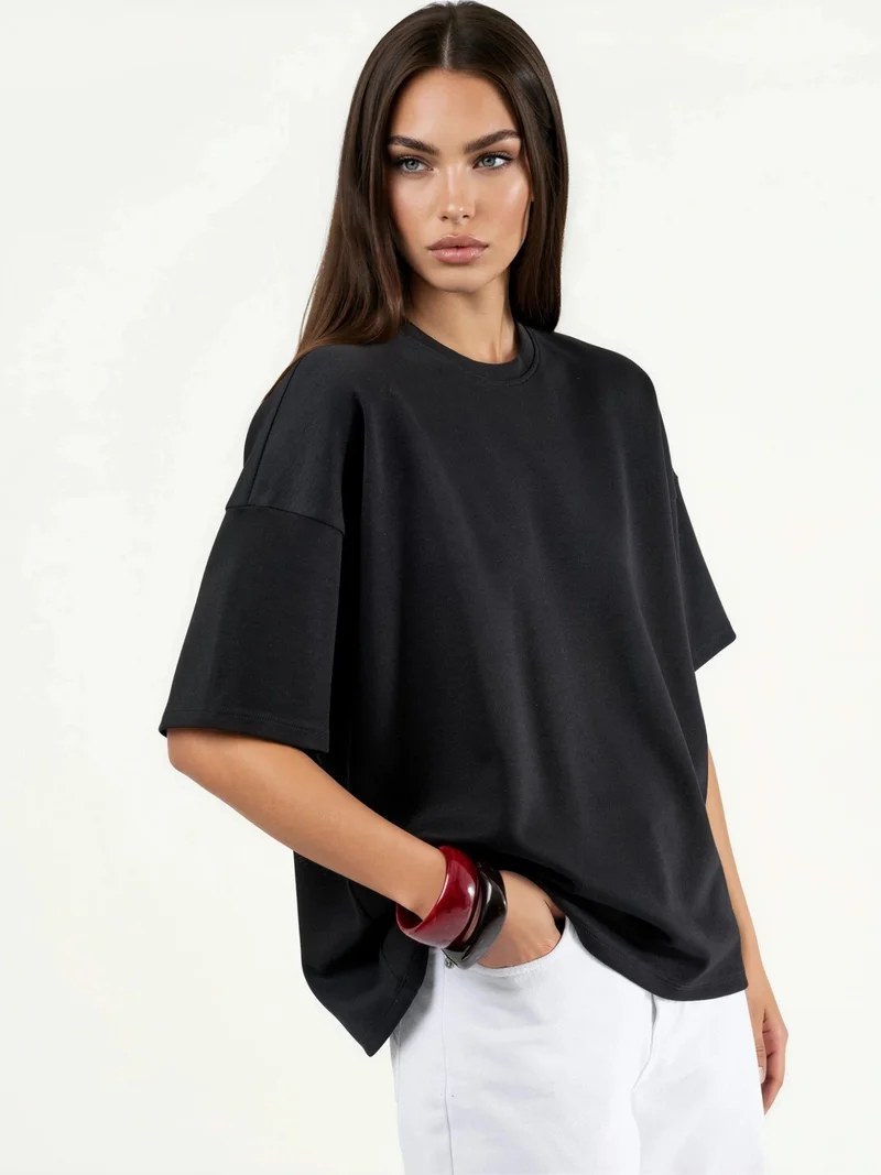 HICCUP Oversized Crew Neck Modal Touch Knitted T-Shirt