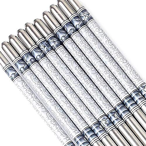 Zeinwap Metal Chopsticks Reusable Chop Sticks 5 Pairs with Non-Slip Stainless Steel Chopsticks Japanese Korean Chopstick Dishwasher Safe Exquisite Pattern (5 Pair Set) - Image 5