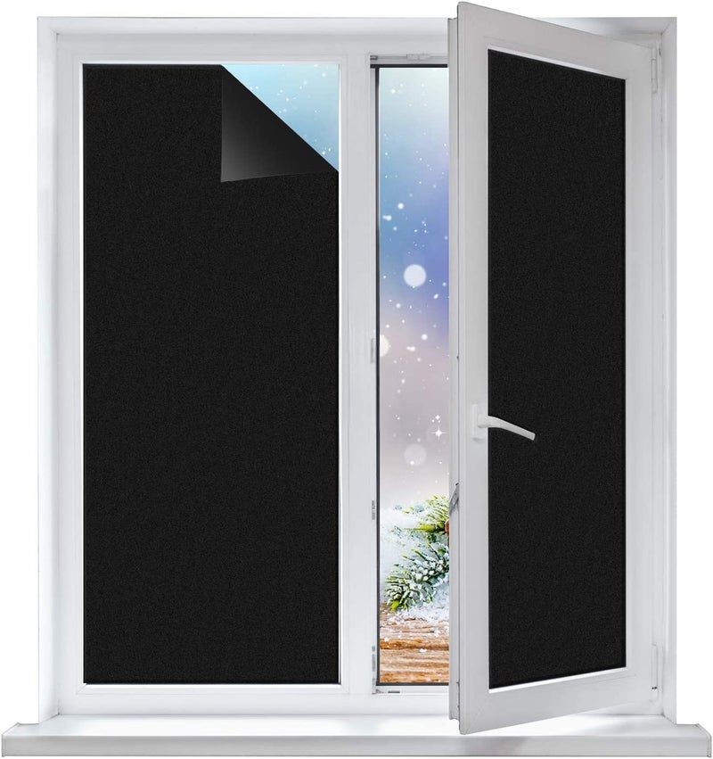 HAPPYMATES 100% Blackout Privacy Window Film Heat Resistant, Anti UV Sun Protection Self Adhesive Blackout Window Film for Home Office Bathroom Bedroom Kitchen (2 FEET X 25 FEET) - Image 1