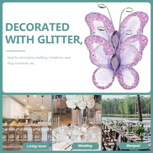 Leorx Sheer Mesh Wire Glitter Butterfly with Gem for Wedding Decorating (Purple) - 50pcs - Image 5