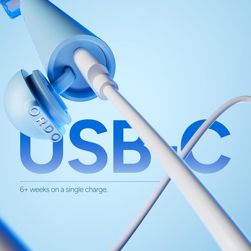 أوردو فرشاة أسنان كهربائية صوتية قابلة للشحن Sonic Edge للبالغين، فرشاة أسنان صوتية مدمجة مع USB-C، بطارية تدوم لأكثر من 6 أسابيع، غطاء سفر، رأس فرشاة واحد وكابل (نسيم الكوبالت) - Image 5