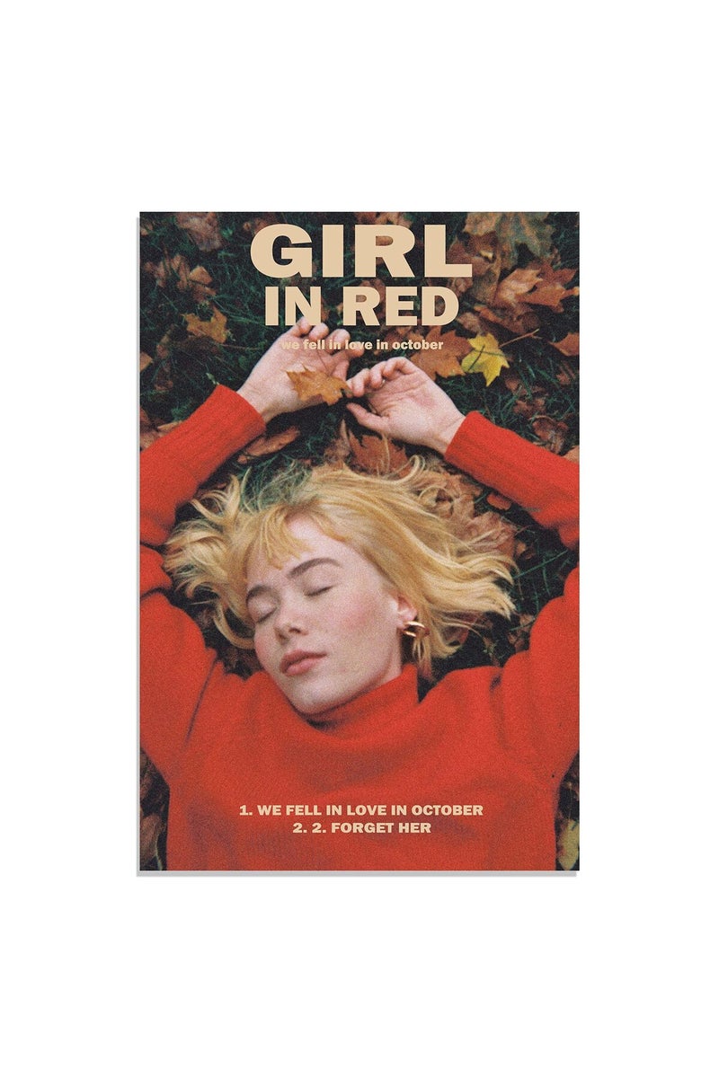 HEMTIK Girl in Red Poster We Fell in Love in October Music Poster Wall Art Canvas for Office Decor Unframed 16" x 24" - Image 1