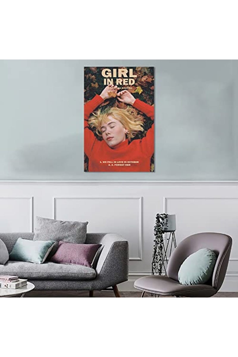 HEMTIK Girl in Red Poster We Fell in Love in October Music Poster Wall Art Canvas for Office Decor Unframed 16" x 24" - Image 4