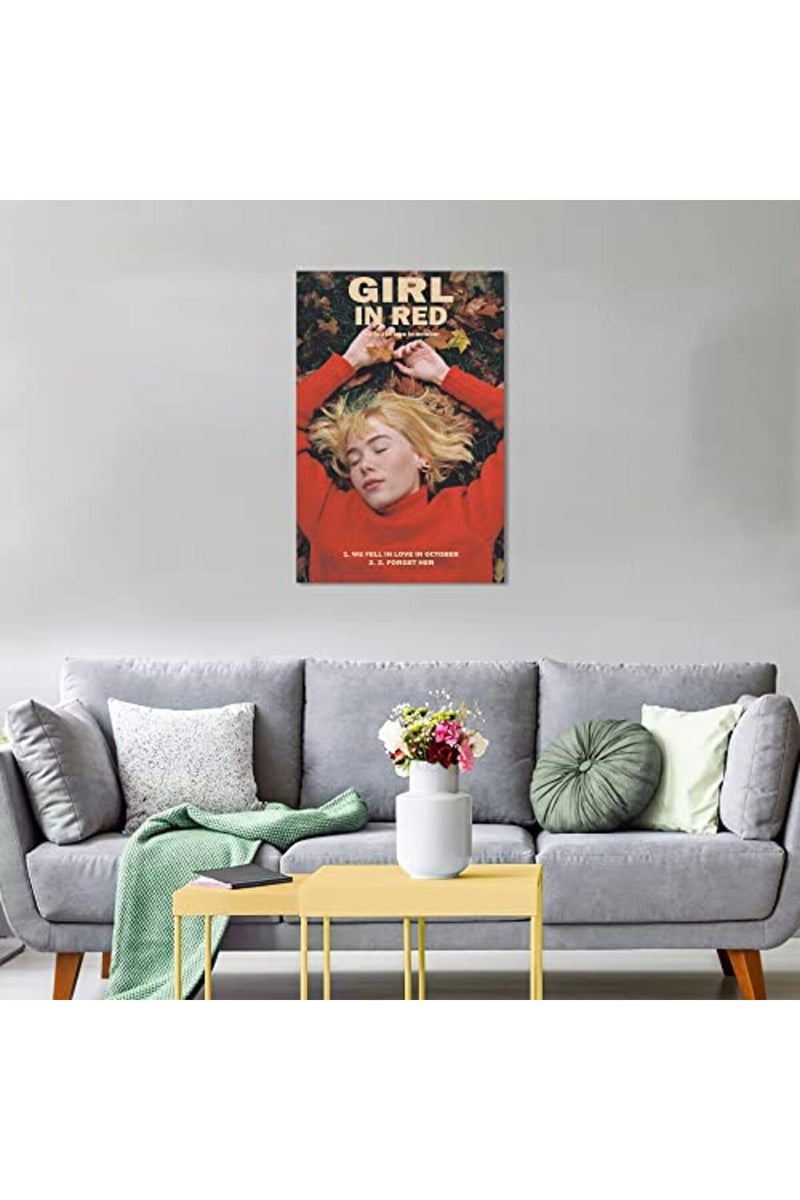 HEMTIK Girl in Red Poster We Fell in Love in October Music Poster Wall Art Canvas for Office Decor Unframed 16" x 24" - Image 3