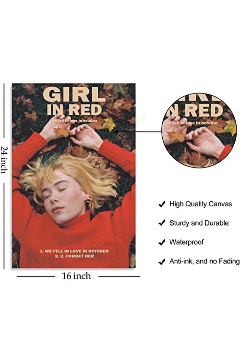 HEMTIK Girl in Red Poster We Fell in Love in October Music Poster Wall Art Canvas for Office Decor Unframed 16" x 24" - Image 2