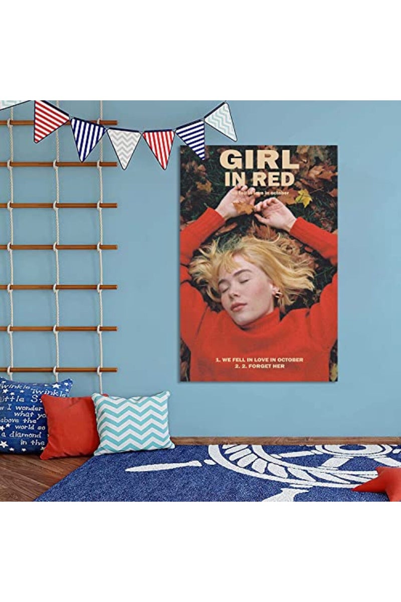HEMTIK Girl in Red Poster We Fell in Love in October Music Poster Wall Art Canvas for Office Decor Unframed 16" x 24" - Image 5