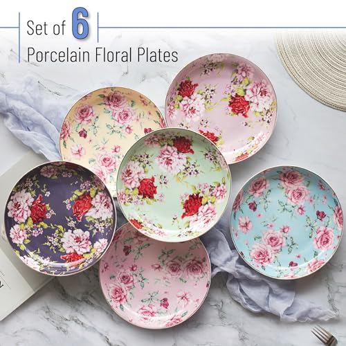 Brew To A Tea BTaT- Porcelain Floral Dessert Plates, 8 inch, Set of 6, Deep Plates, Porcelain Bone China, Appetizer Plates, Small Dishes, Christmas Gifts - Image 2