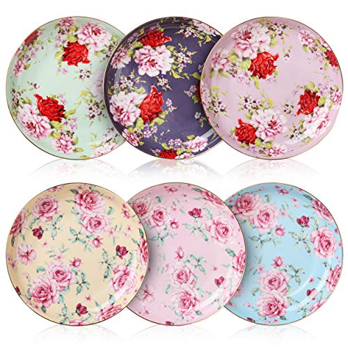 Brew To A Tea BTaT- Porcelain Floral Dessert Plates, 8 inch, Set of 6, Deep Plates, Porcelain Bone China, Appetizer Plates, Small Dishes, Christmas Gifts - Image 5