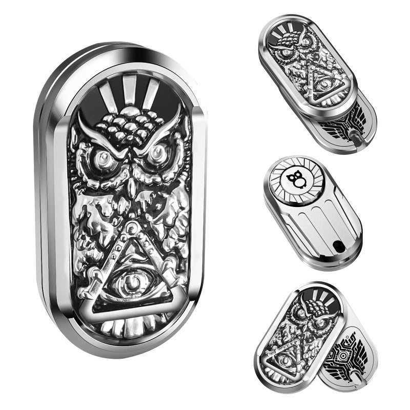 HIDEDC Rotation Fidget Slider Metal Fidget Toys Adults Haptic Coin Infinite Rotation Push EDC Fidget Toys Sensory Toy for Adults Executive Desk Toy for Keep Focus Stress Relief Owl - Image 2
