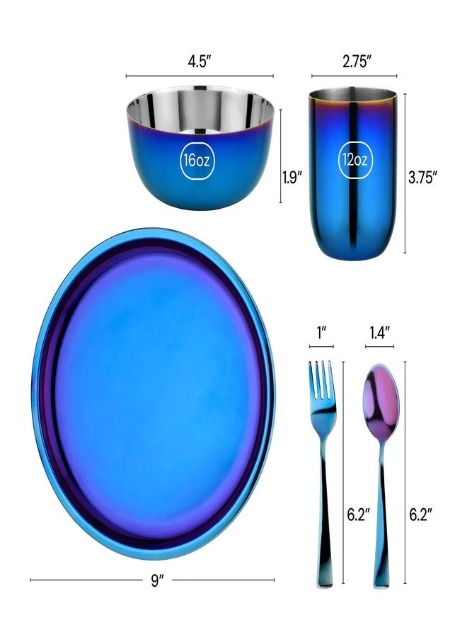Ahimsa Stainless Steel Kids Dishes, Pediatrician Designed Complete 5 Piece Kids Plates and Bowls Set, Non Toxic & Unbreakable Stainless Steel Plate, Cup and Kid Utensils, Iridescent Blue - Image 5