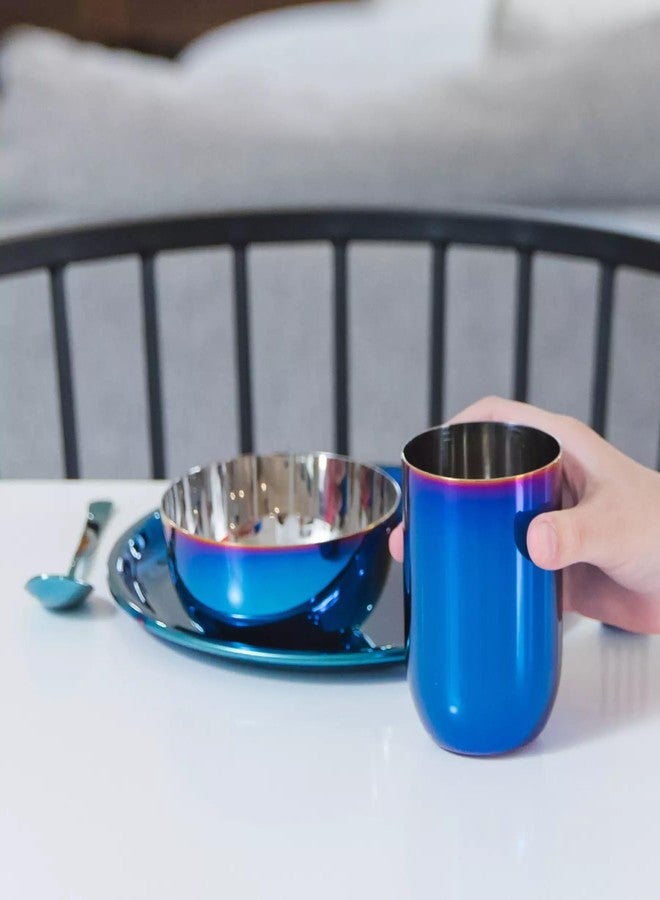 Ahimsa Stainless Steel Kids Dishes, Pediatrician Designed Complete 5 Piece Kids Plates and Bowls Set, Non Toxic & Unbreakable Stainless Steel Plate, Cup and Kid Utensils, Iridescent Blue - Image 3