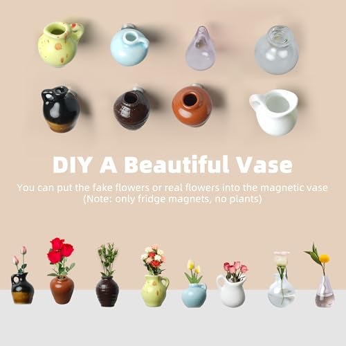 Cacukap Cute Mini Ceramic Vase Magnets for Fridge, Funny Small Plant Magnets, Tiny 3D Plant Vase for Refrigerator Decoration Kitchen Locker Kitchen Office (8 Pack) - Image 4