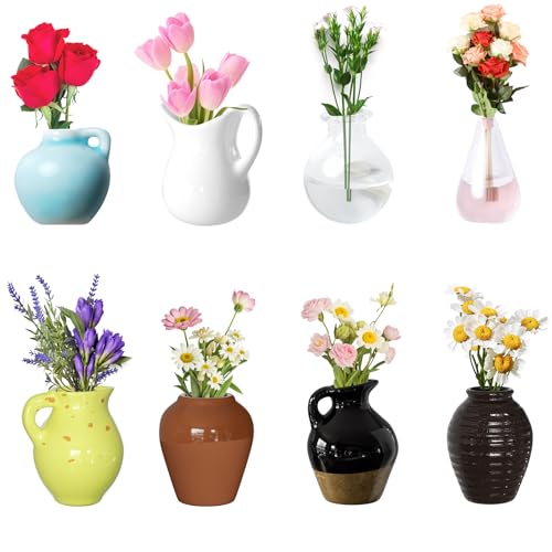 Cacukap Cute Mini Ceramic Vase Magnets for Fridge, Funny Small Plant Magnets, Tiny 3D Plant Vase for Refrigerator Decoration Kitchen Locker Kitchen Office (8 Pack) - Image 1