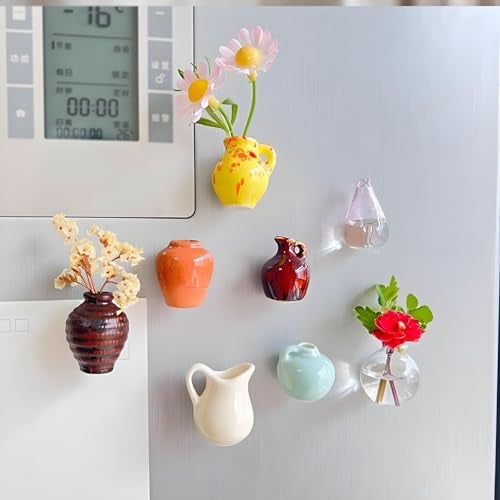 Cacukap Cute Mini Ceramic Vase Magnets for Fridge, Funny Small Plant Magnets, Tiny 3D Plant Vase for Refrigerator Decoration Kitchen Locker Kitchen Office (8 Pack) - Image 2