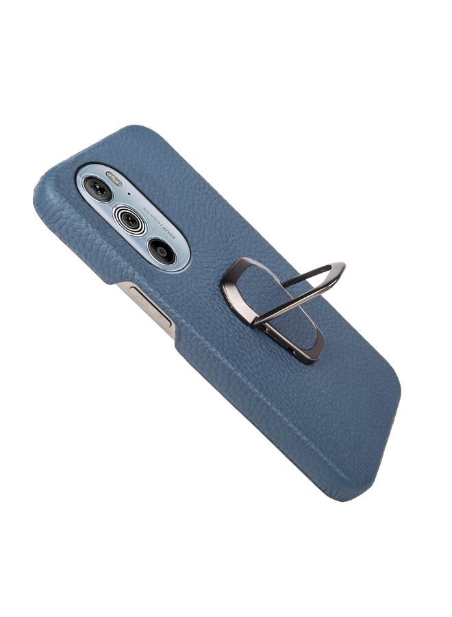 erorex Case For Motorola Moto Edge 30 Pro Ring Holder Litchi Texture Genuine Leather Phone Case - Image 4