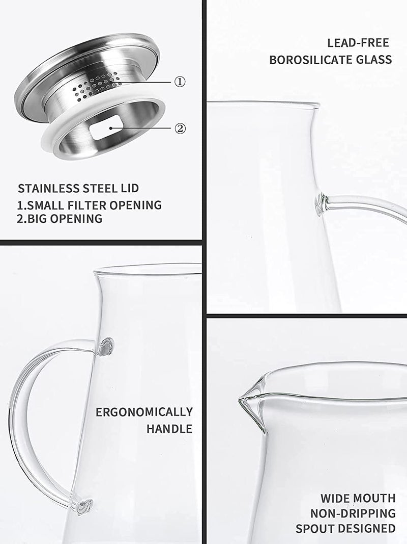 KHOLAD 1.8 Liter Glass Pitcher with Stainless Steel lid iced Tea Pitcher Water jug hot & Cold Water Wine Coffee Milk Juice Beverage Carafe and Sun Tea jar (1800 ML) - Image 5