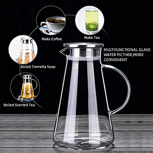 KHOLAD 1.8 Liter Glass Pitcher with Stainless Steel lid iced Tea Pitcher Water jug hot & Cold Water Wine Coffee Milk Juice Beverage Carafe and Sun Tea jar (1800 ML) - Image 2