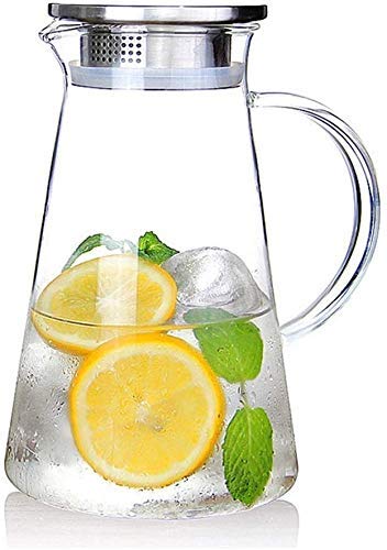KHOLAD 1.8 Liter Glass Pitcher with Stainless Steel lid iced Tea Pitcher Water jug hot & Cold Water Wine Coffee Milk Juice Beverage Carafe and Sun Tea jar (1800 ML) - Image 1